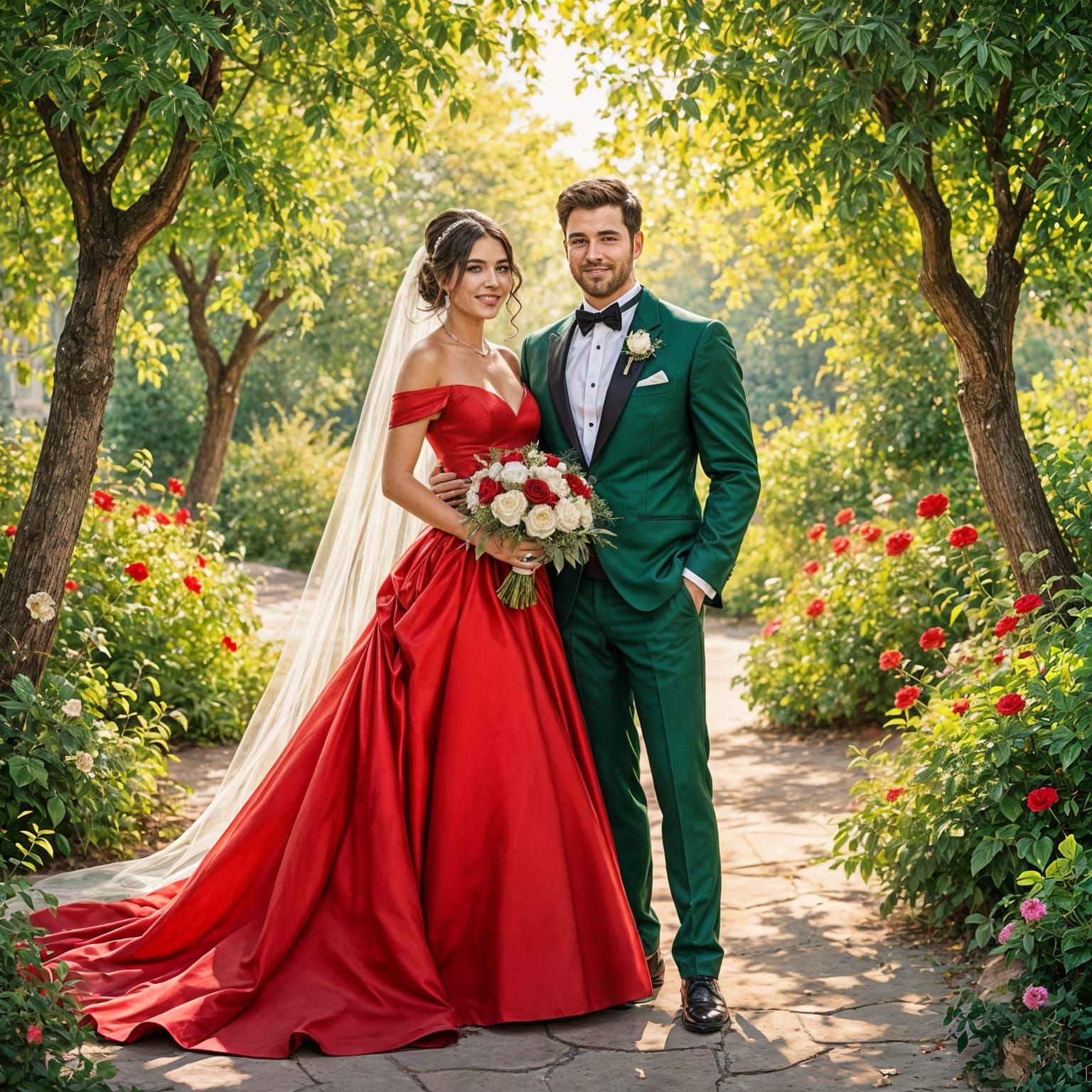 Bride in Red, Groom in Green Wedding Ceremony