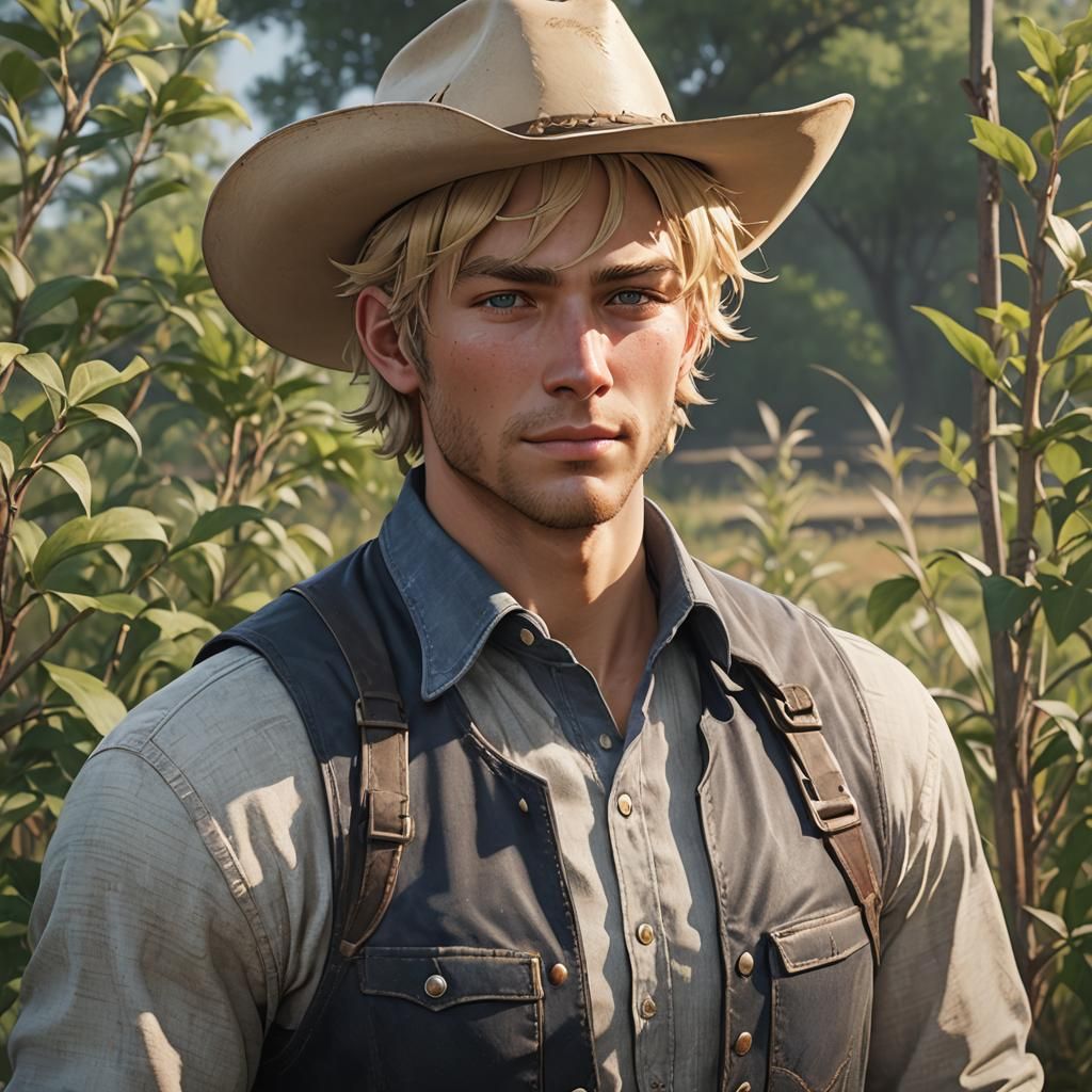 Blonde Farmer in Cowboy Hat: 3D Anime Art