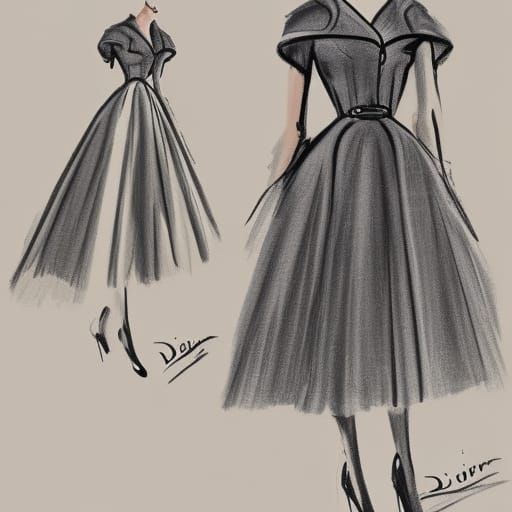 1950s Dior Dress Fashion Illustration