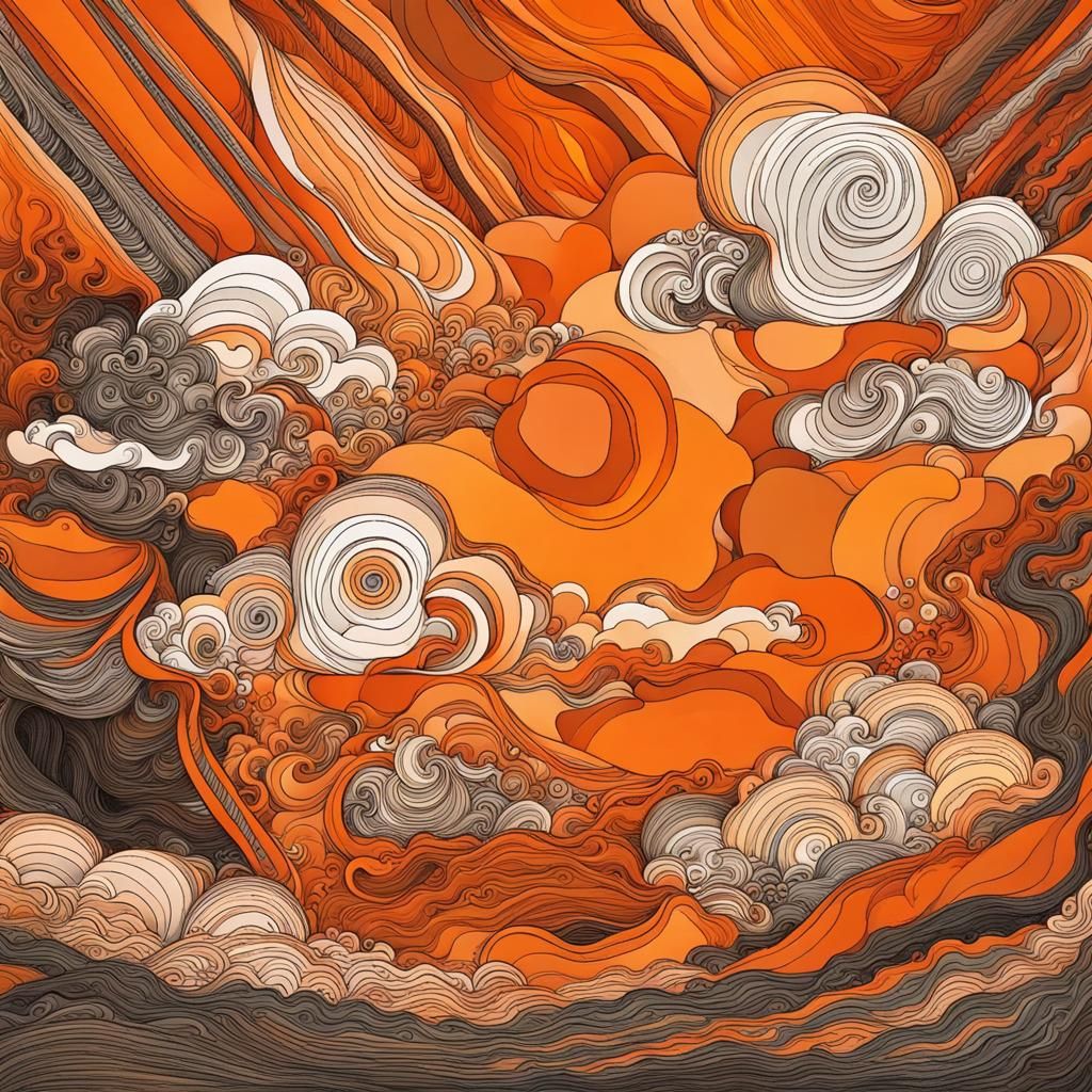 Abstract Orange Clouds Art with Complementary Colors