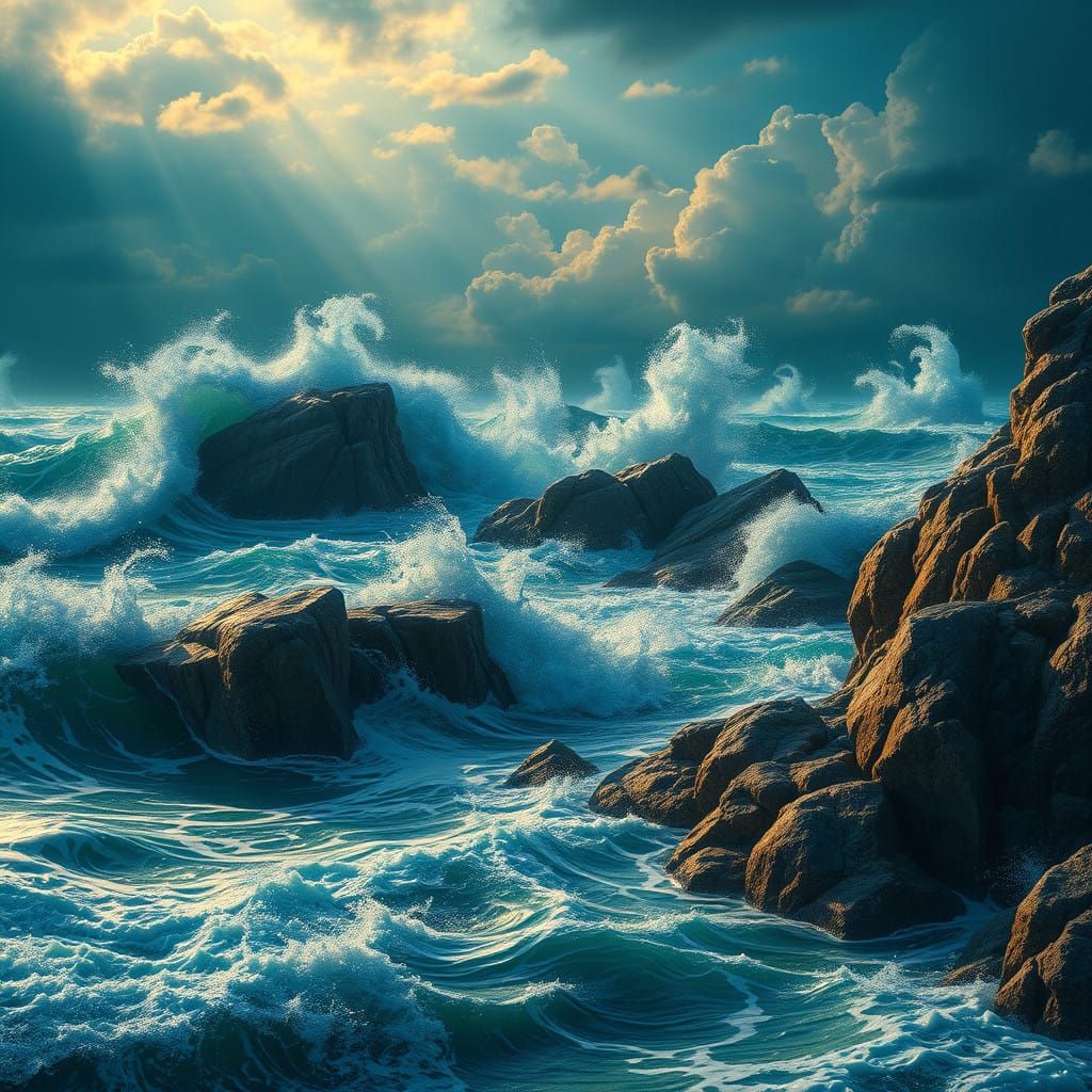 Ancient Oceanic Landscape in a Dreamlike, 8K Artstation Styl...