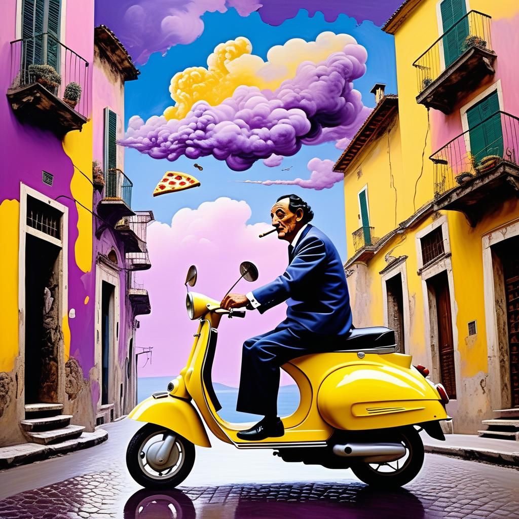 Surrealist Art: Figure on Vespa in Naples