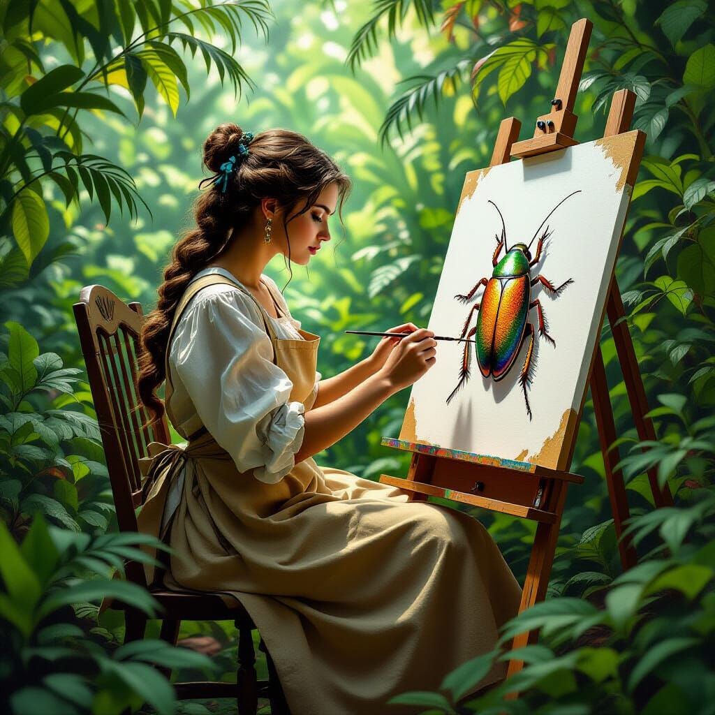 Maria Sybilla Merian Painting Cockroaches, Matte Painting