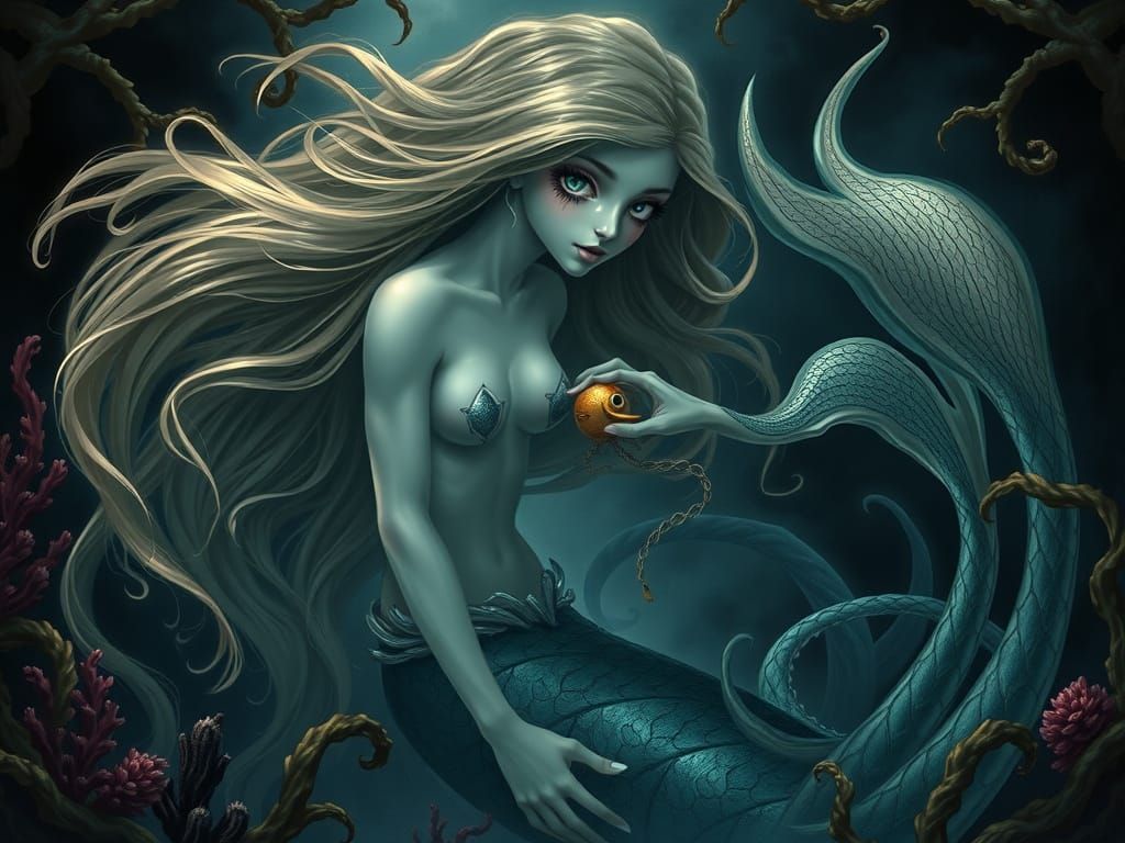 Ethereal Little Mermaid Portrait in Dark, Cinematic Style