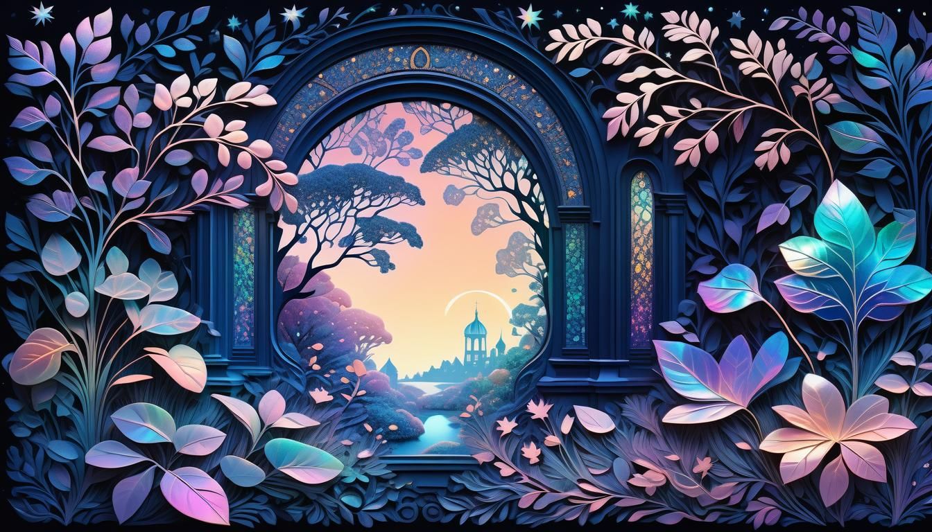 Luminous Midnight Foliage in Surreal Pastel Illustration