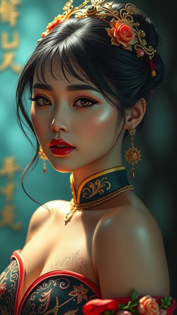 Confident Pin-Up in East Asian Cinematic Rendering