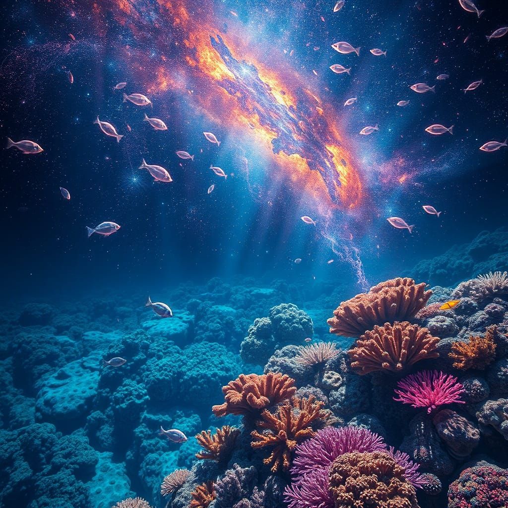 Vibrant Coral Reef: Holographic Astral Illustration