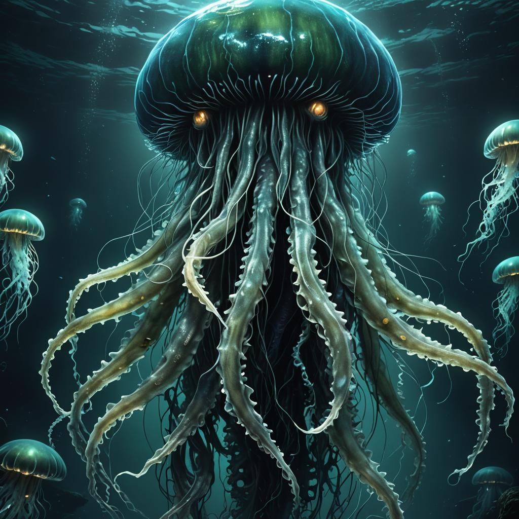 Massive Sea Monster in Dark Ocean: Digital Art