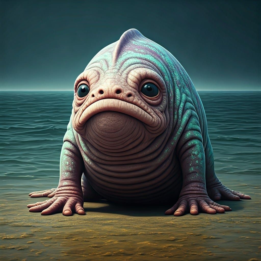 Playful Alien Creature on Alien Seashore