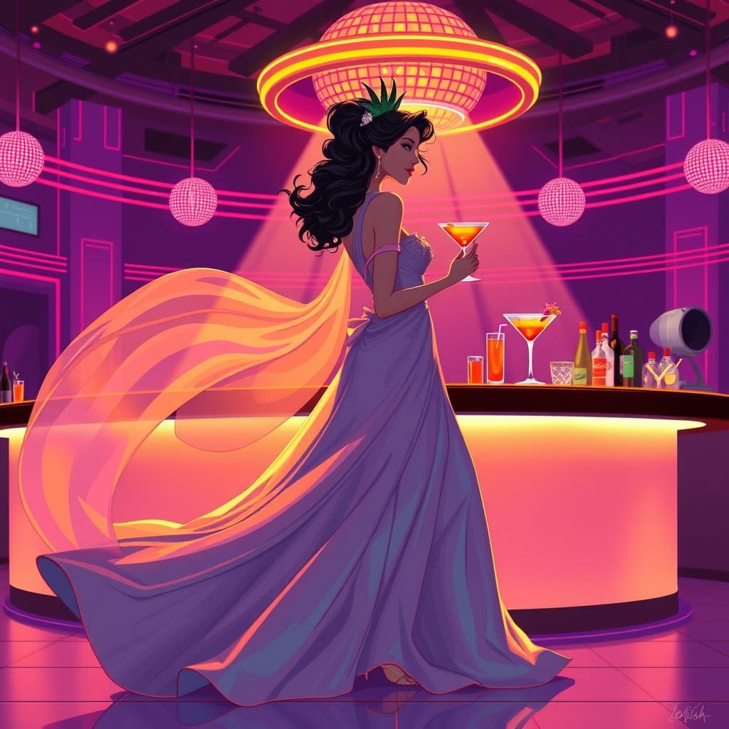 Princess Serves Cocktails in Retro-Futuristic Disco
