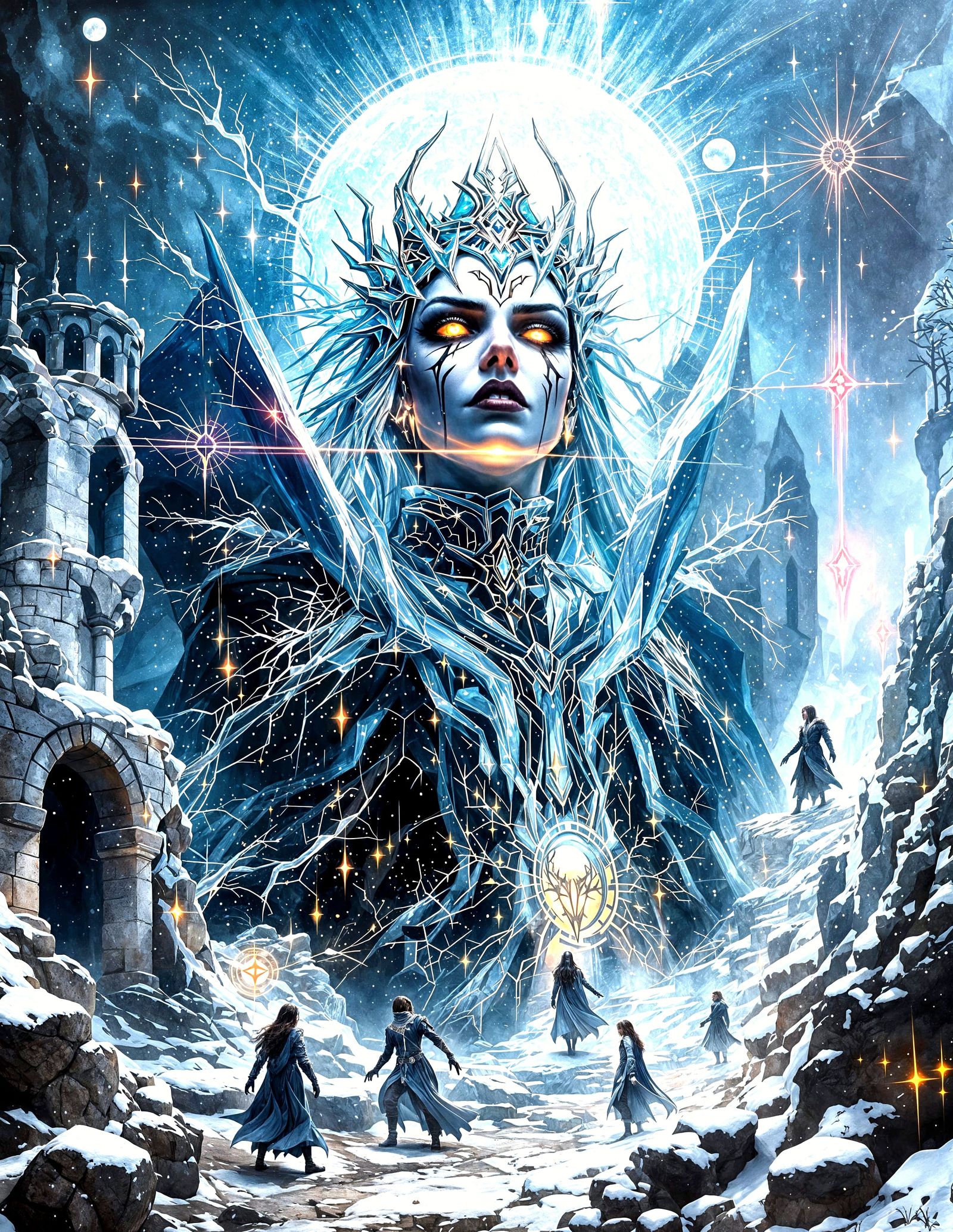 Mystical Winter Realm in Luminous Oil and Tinted Resin