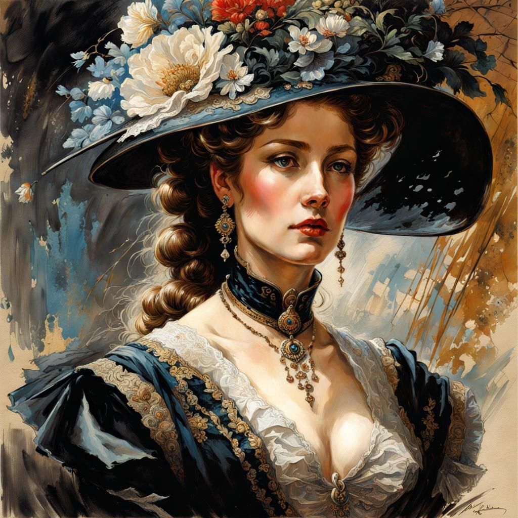 Victorian Era French Beauty in Ink
