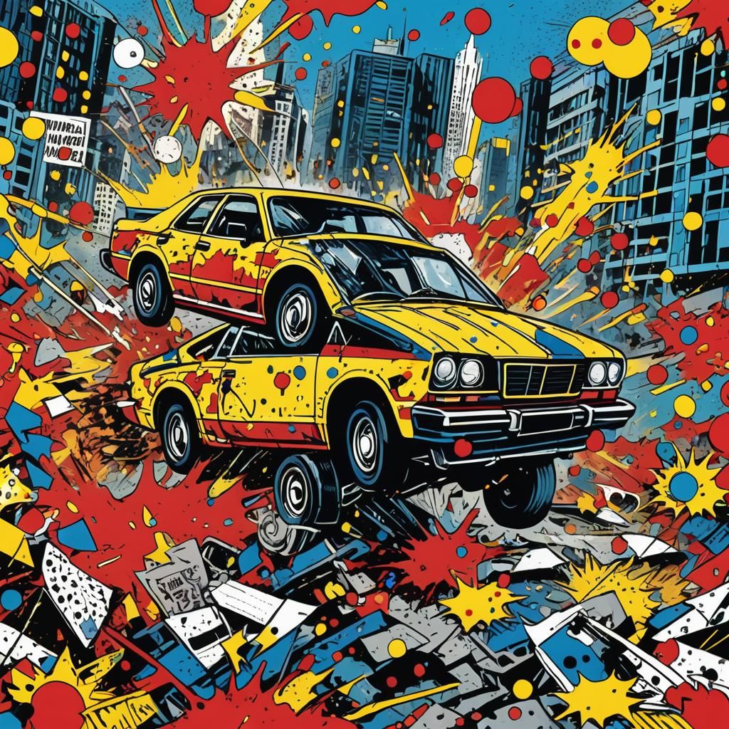 Car Crash in Roy Lichtenstein Pop Art Style