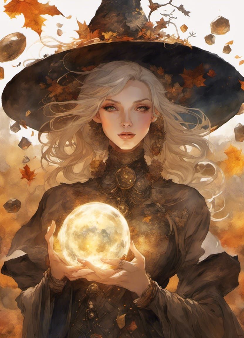 Enchanting Earth Magician in Autumnal Landscape