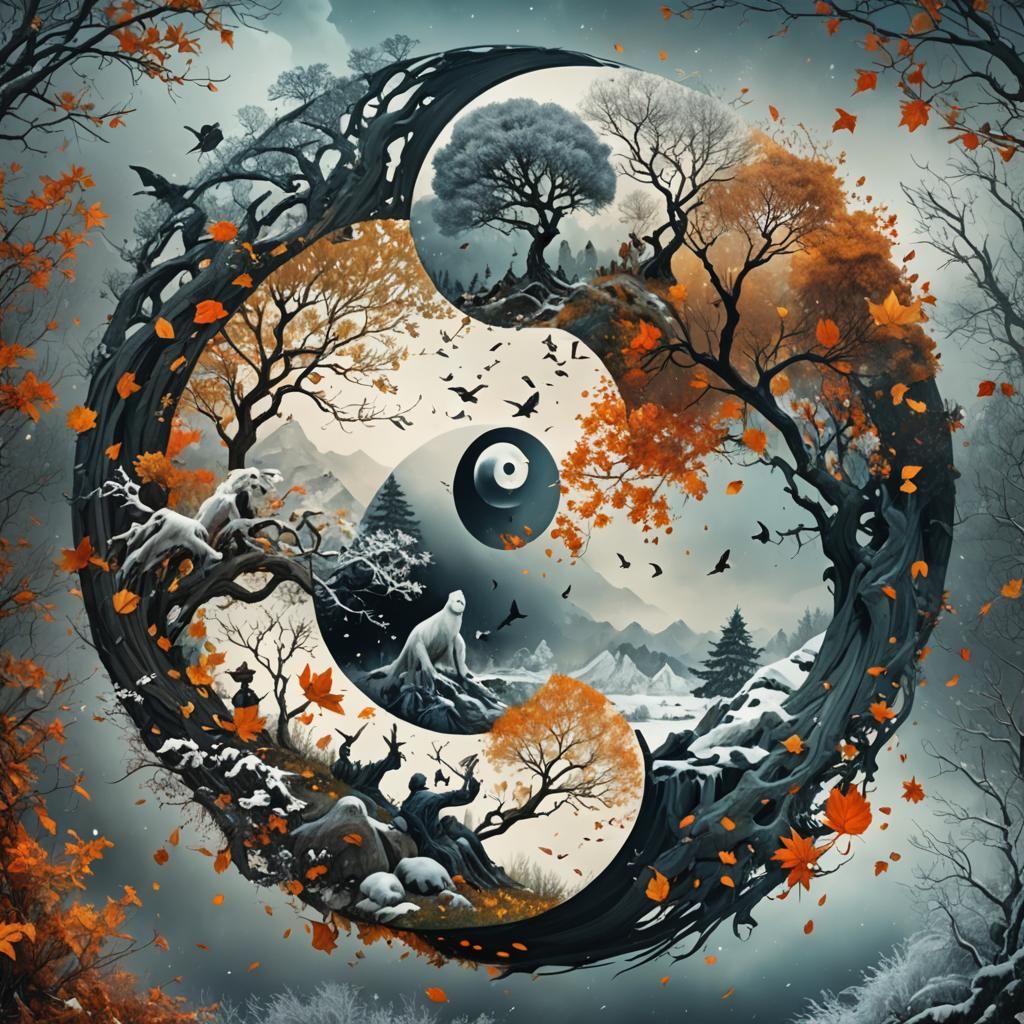 Yin Yang of Seasons: Fantasycore Collage Art