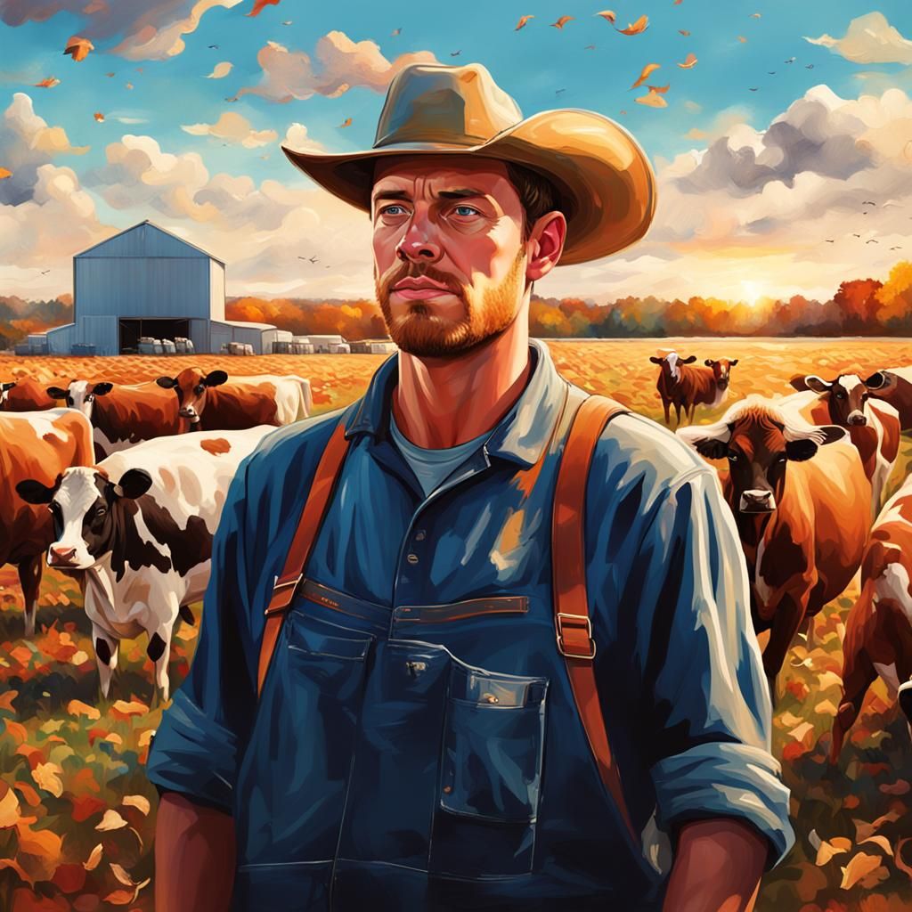 Hyperrealistic Dairy Farmer at Fall Harvest