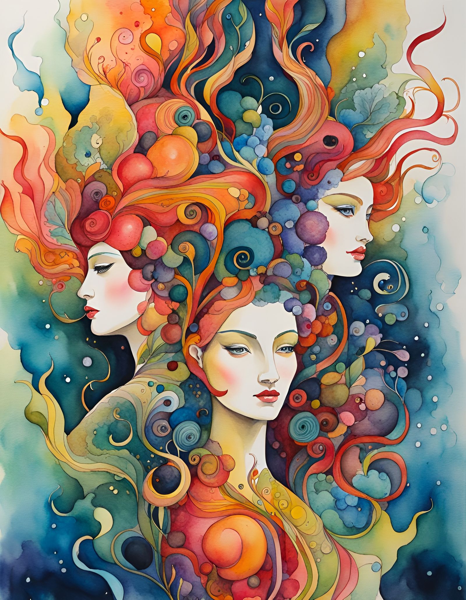 Vibrant Hybrid Figures in Watercolor and Ink
