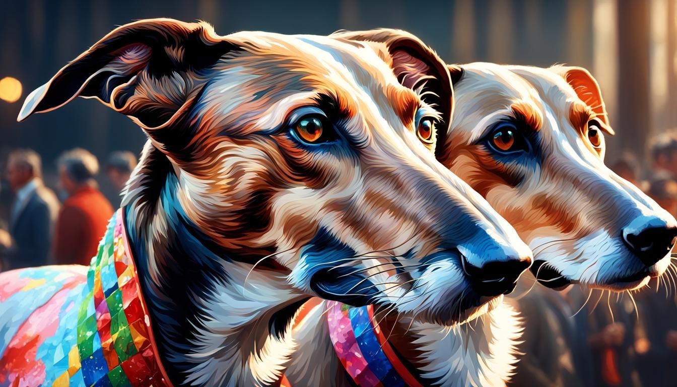 Greyhounds Racing in Pointillist Style