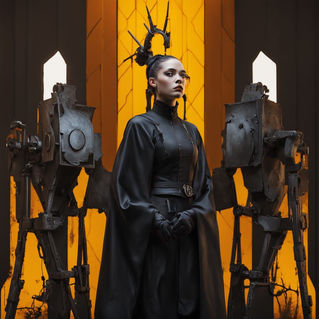 Goth Fashion Model in Vorticist Industrial Landscape