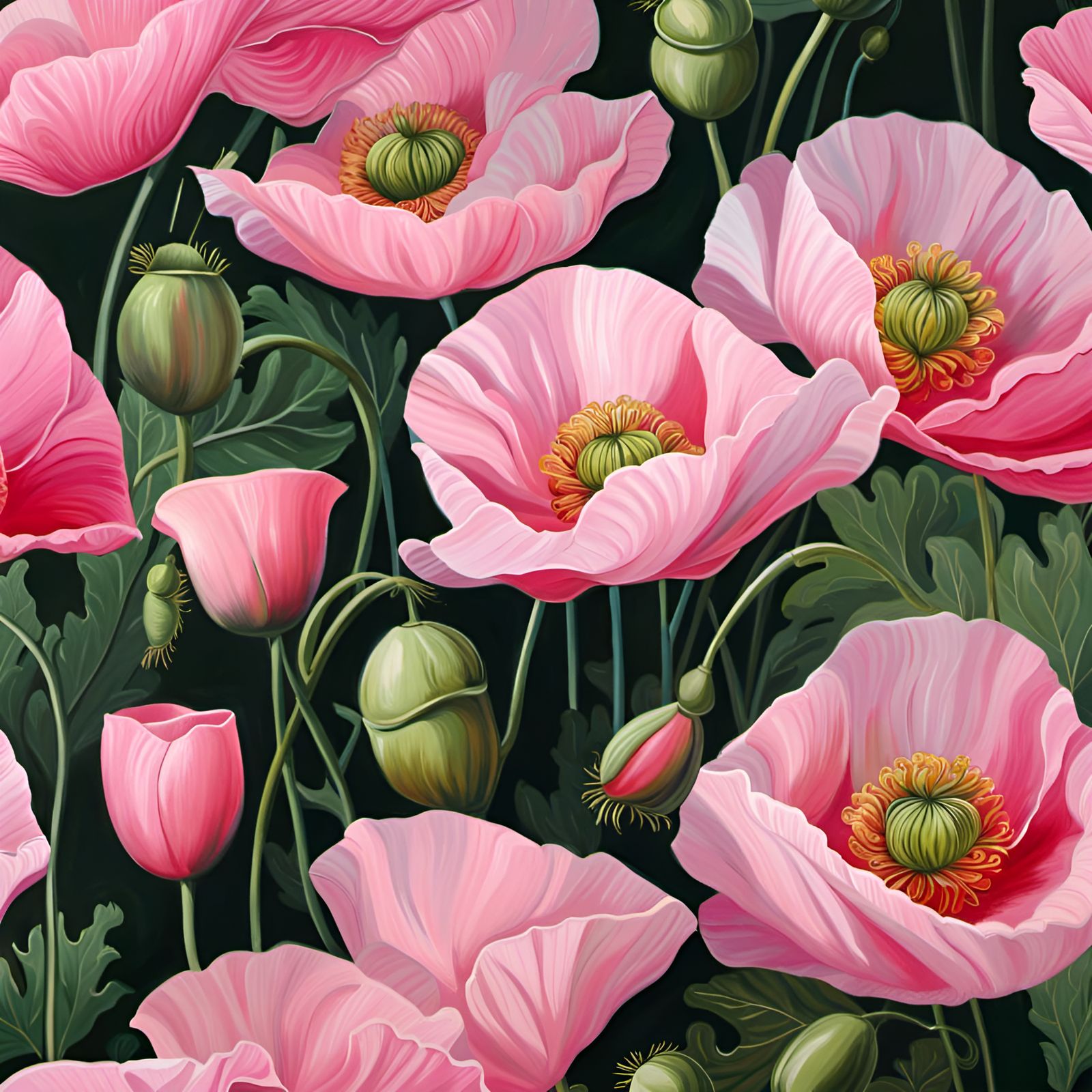 Realistic Oil Painting of a Pink Poppy Flower
