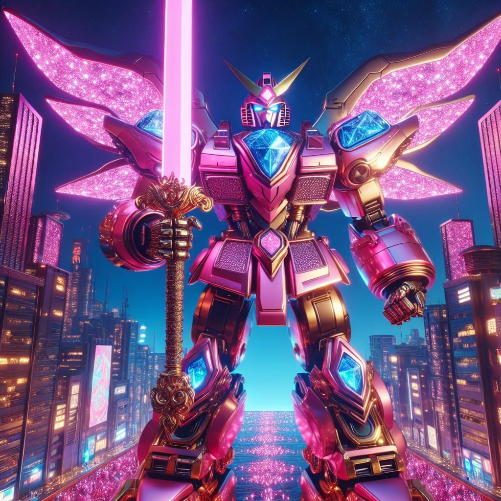 Heroic Sci-Fi Robot in Retro Metropolis