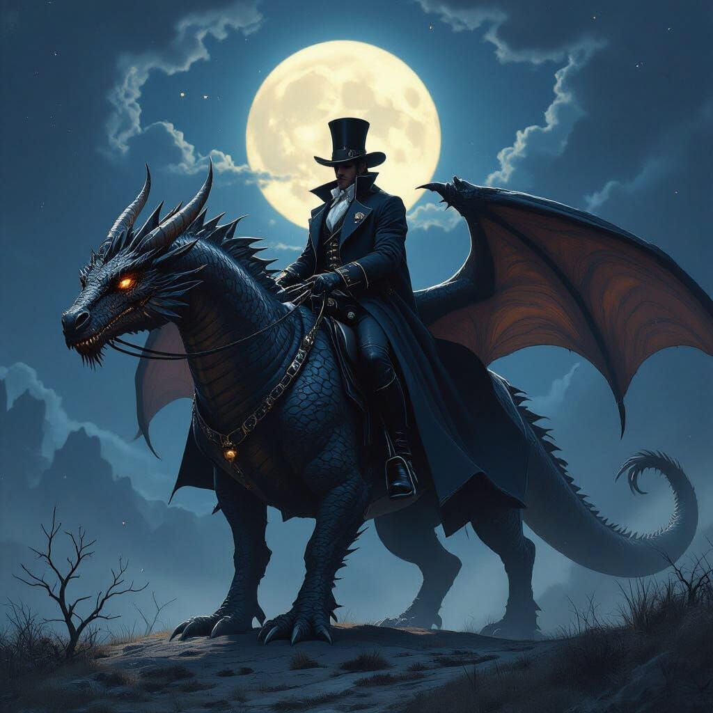 Warlord on Dragon Ride: Dark Fantasy Nightscape