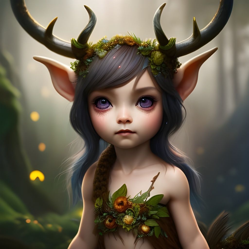 Adorable Faun with Chibi Eyes: Digital Fantasy Art