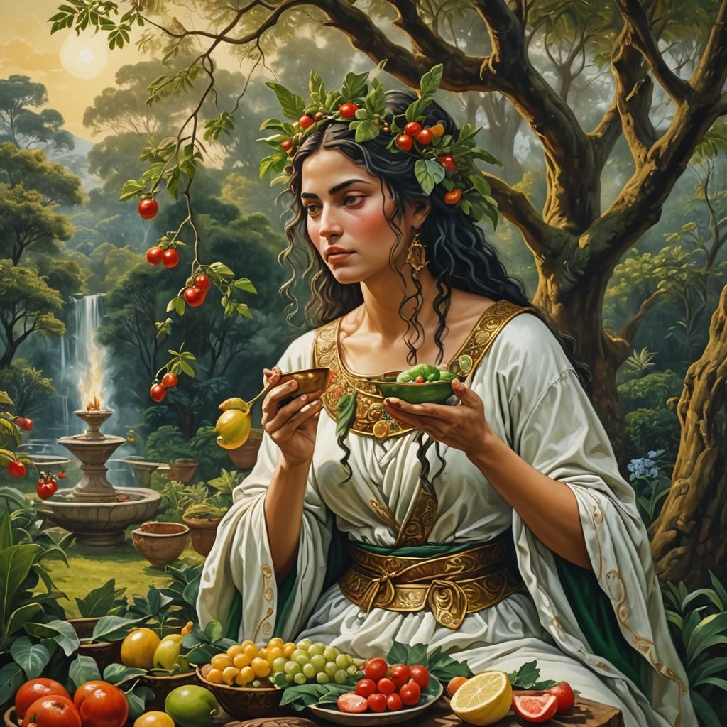 Greek Goddess in Garden: A Botticelli-Style Oil Painting