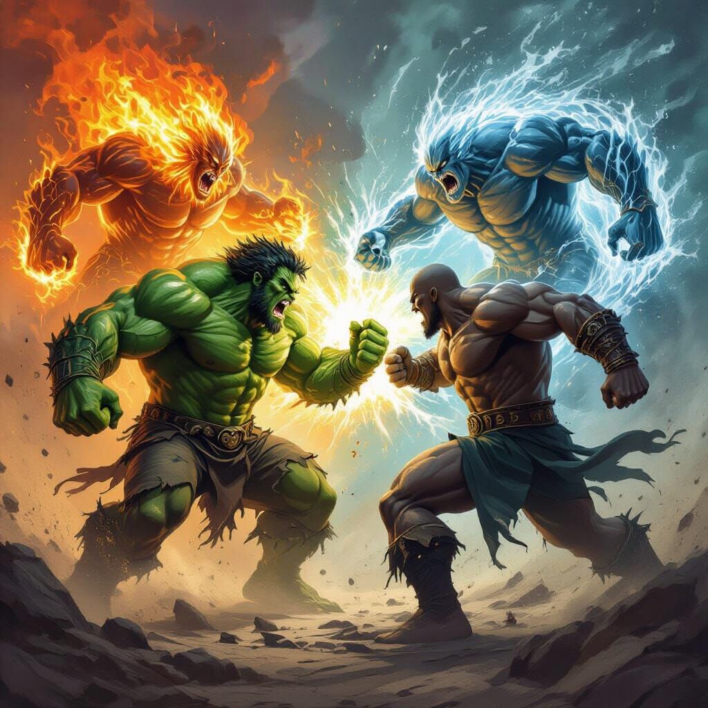 Hulking Creatures Battle Elemental Forces in Epic Fantasy Ar...
