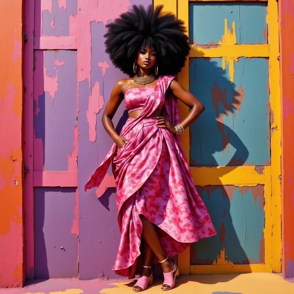 African Woman in Pink Camouflage Sari Portrait