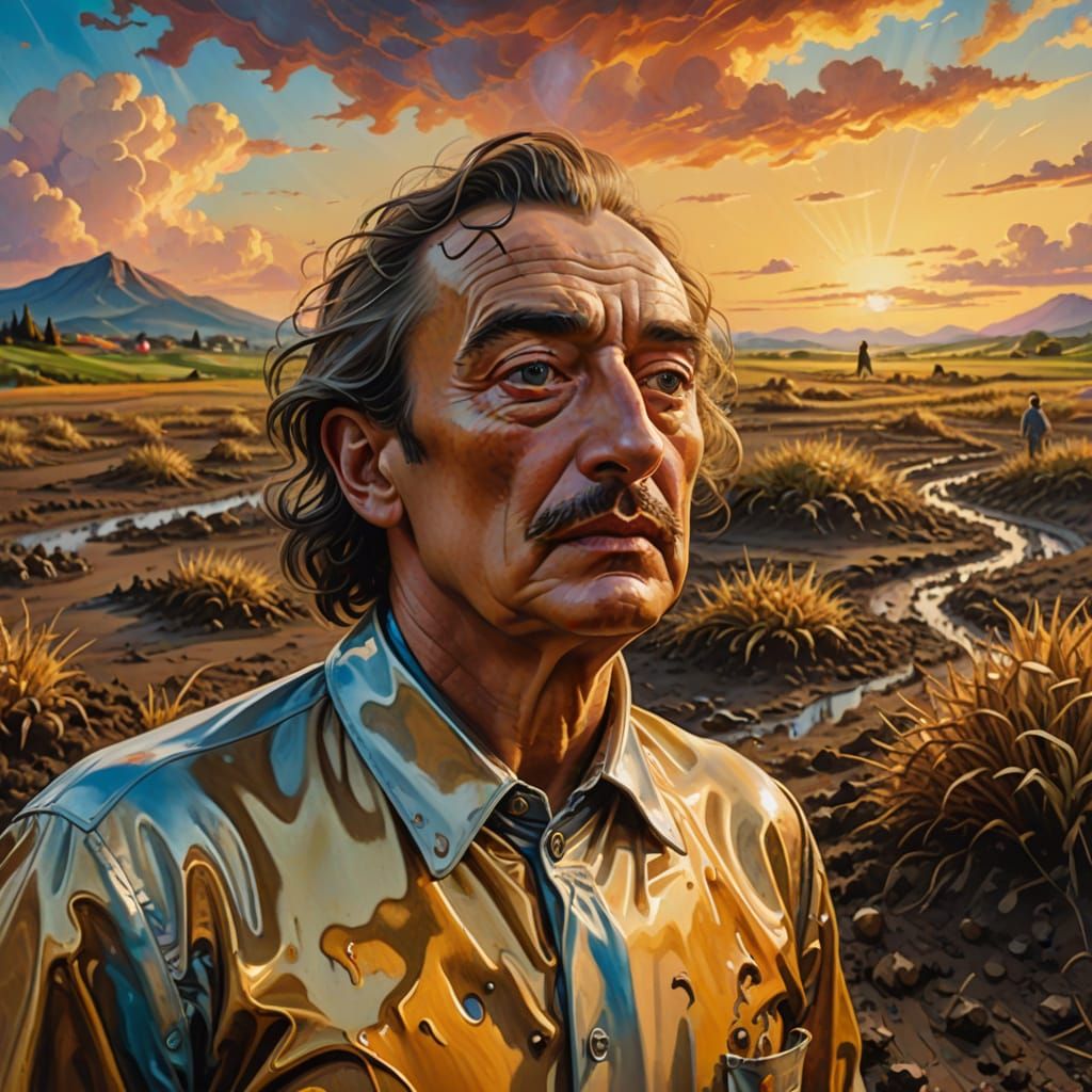 Surreal Awakening in Muddy Field: Impressionist Fantasy