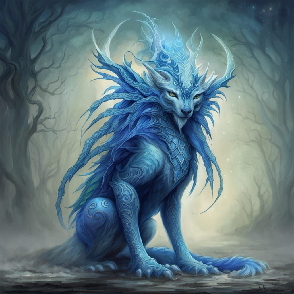 Stunning Blue Fantasy Creature in Digital Art