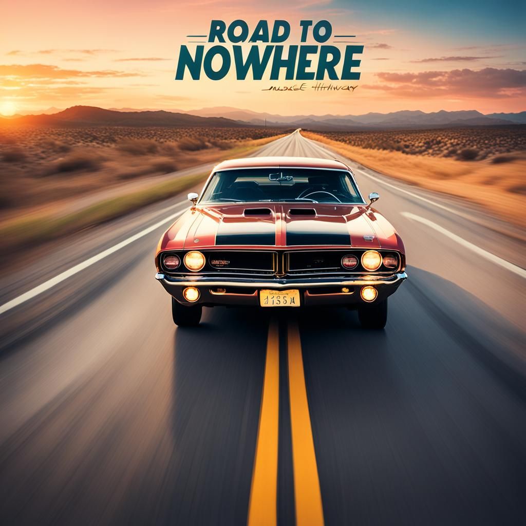 Muscle Car Sunset: Retro-Inspired Highway Scene