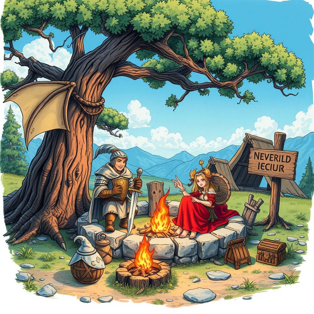 Fantasy Knight and Wizard at Neverland Campsite