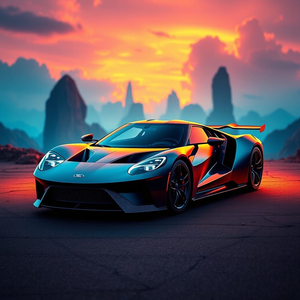 Futuristic Carbon Ford GT in Cinematic Style