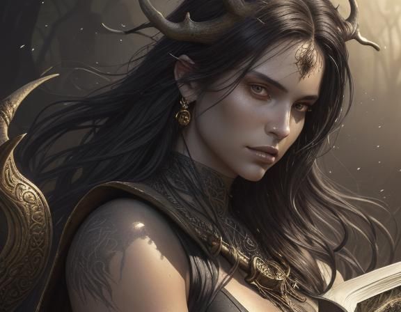 Luis Royo style dark fantasy art. Close-up portrait. A volup...