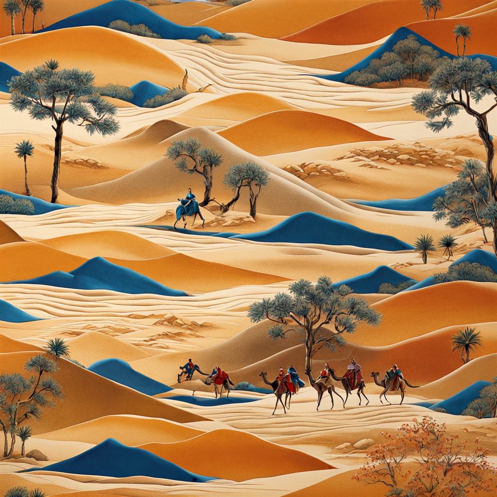 Silk Road Desert Landscape of Flowing Scarves