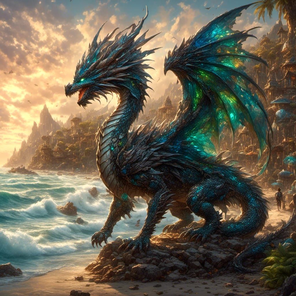 Iridescent Dragon Searches a Tropical Beach