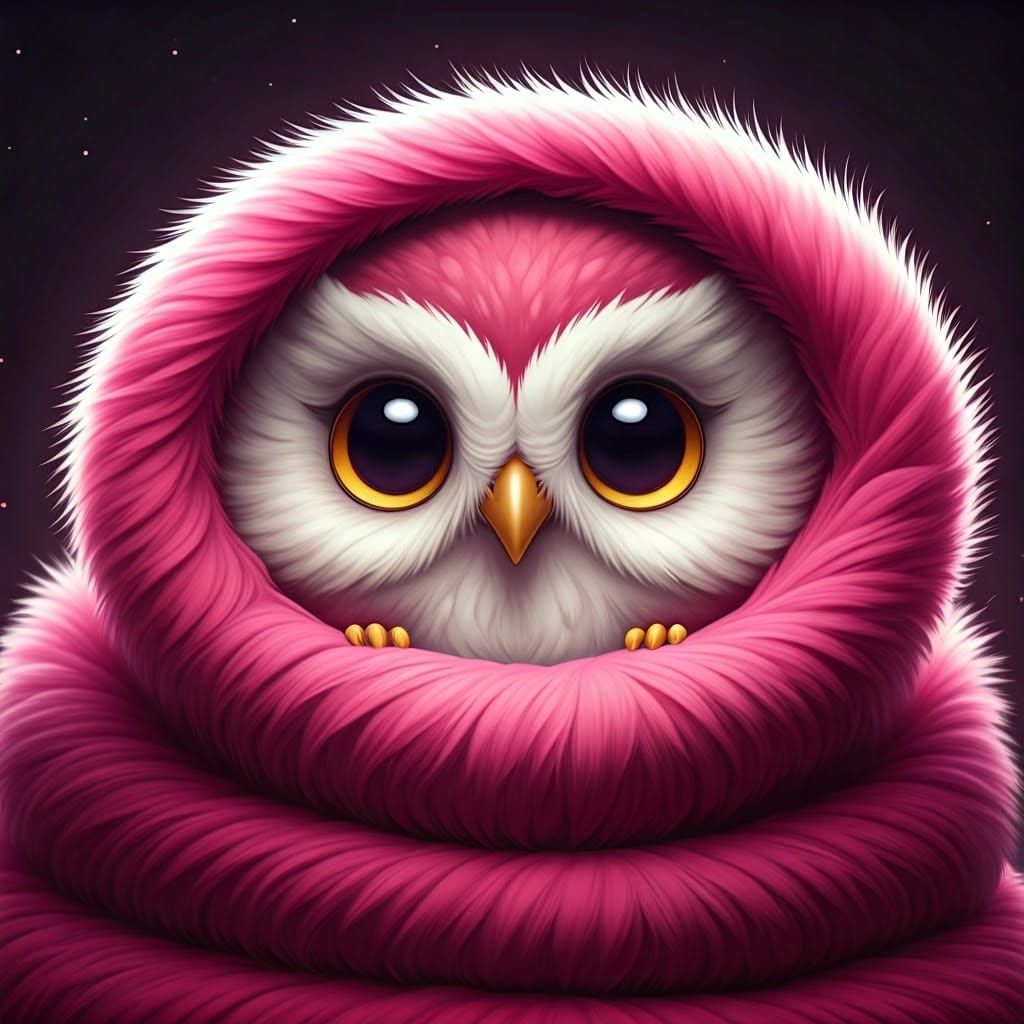 Cute Pink Owl in Blanket: 3D Anime Art