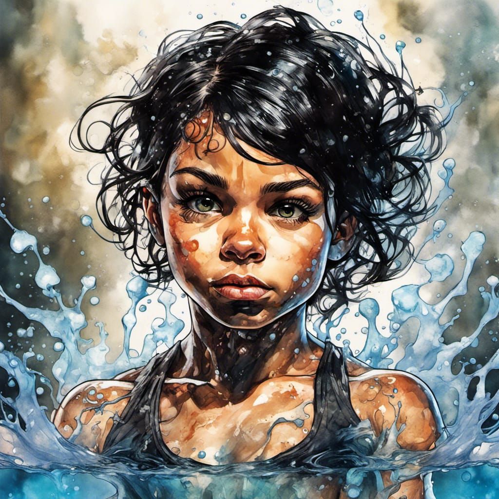 Splash art, alcohol ink, detailed portrait of adorable cute ...