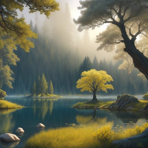 Goddess as White Sequoia Tree by Tranquil Lake