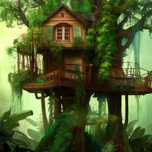 Treehouse Balcony Overlooking Pool: Fantasy Concept Art