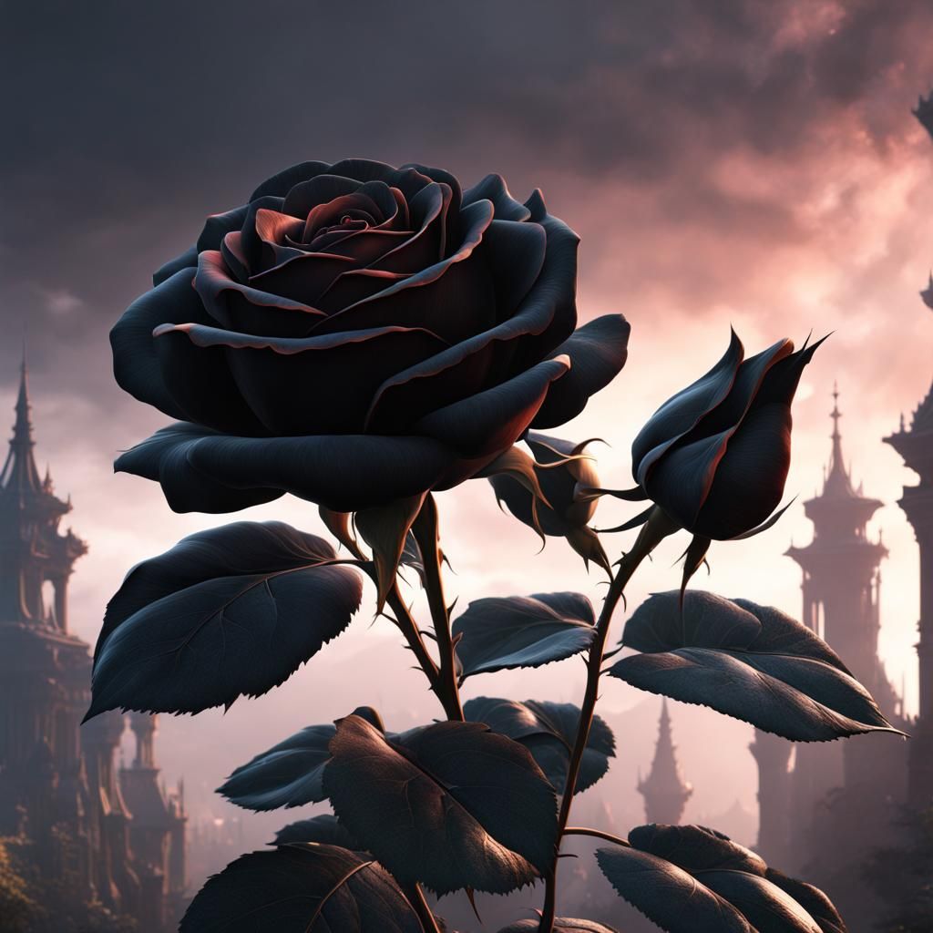 Detailed Black Rose Fantasy Concept Art