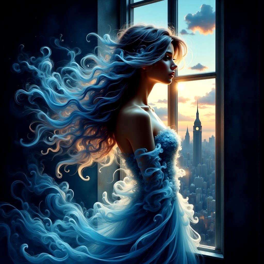 Ethereal Fantasy Portrait of a Golden-Haired Maiden Gazing a...