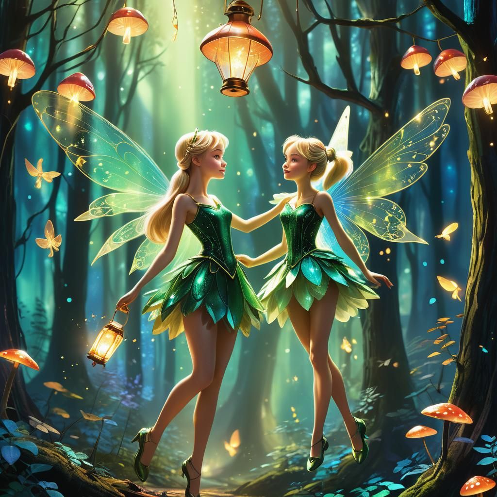 Tinkerbell in Mystical Forest, Fantasy Art