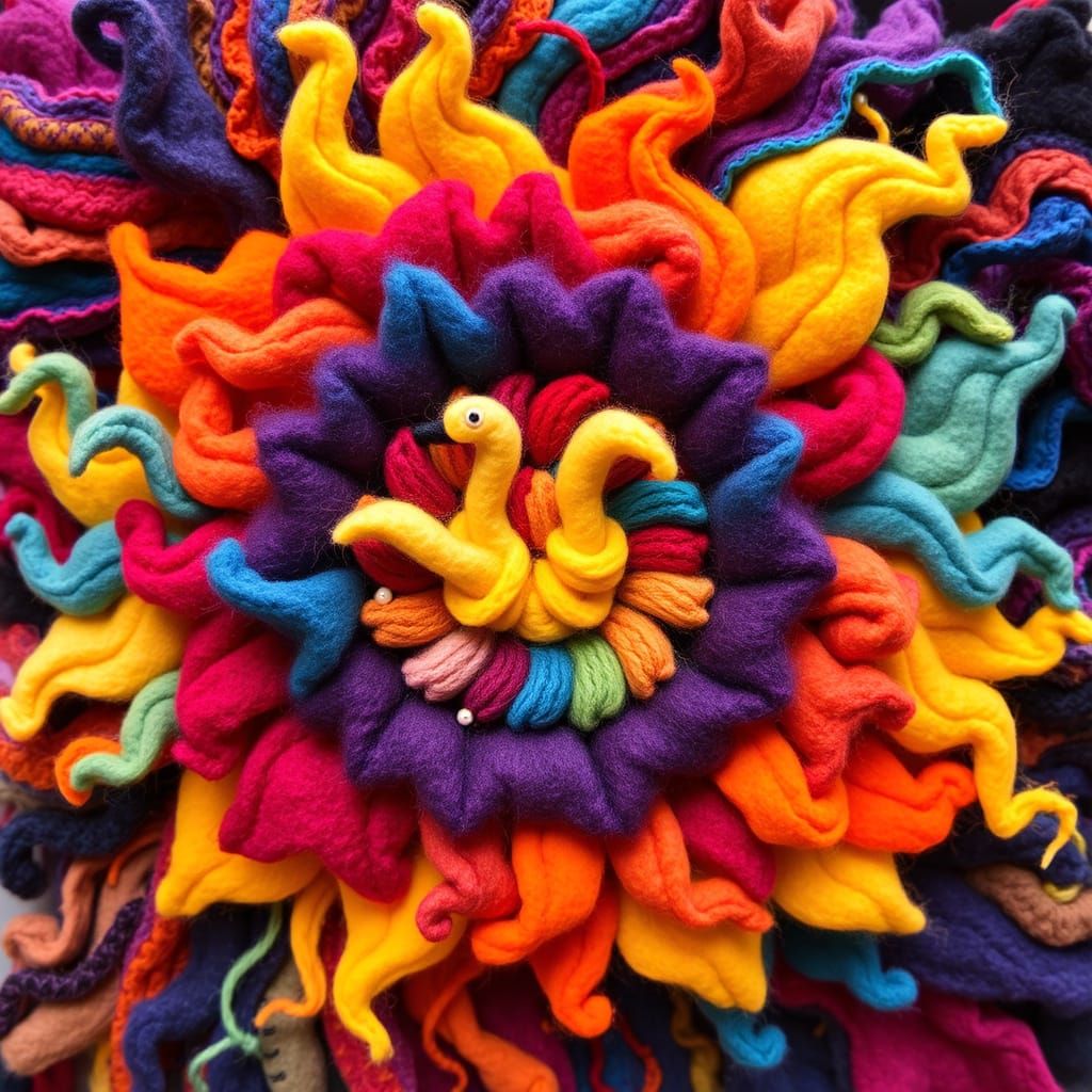 Vibrant Felt Fibers in Folk Art Style