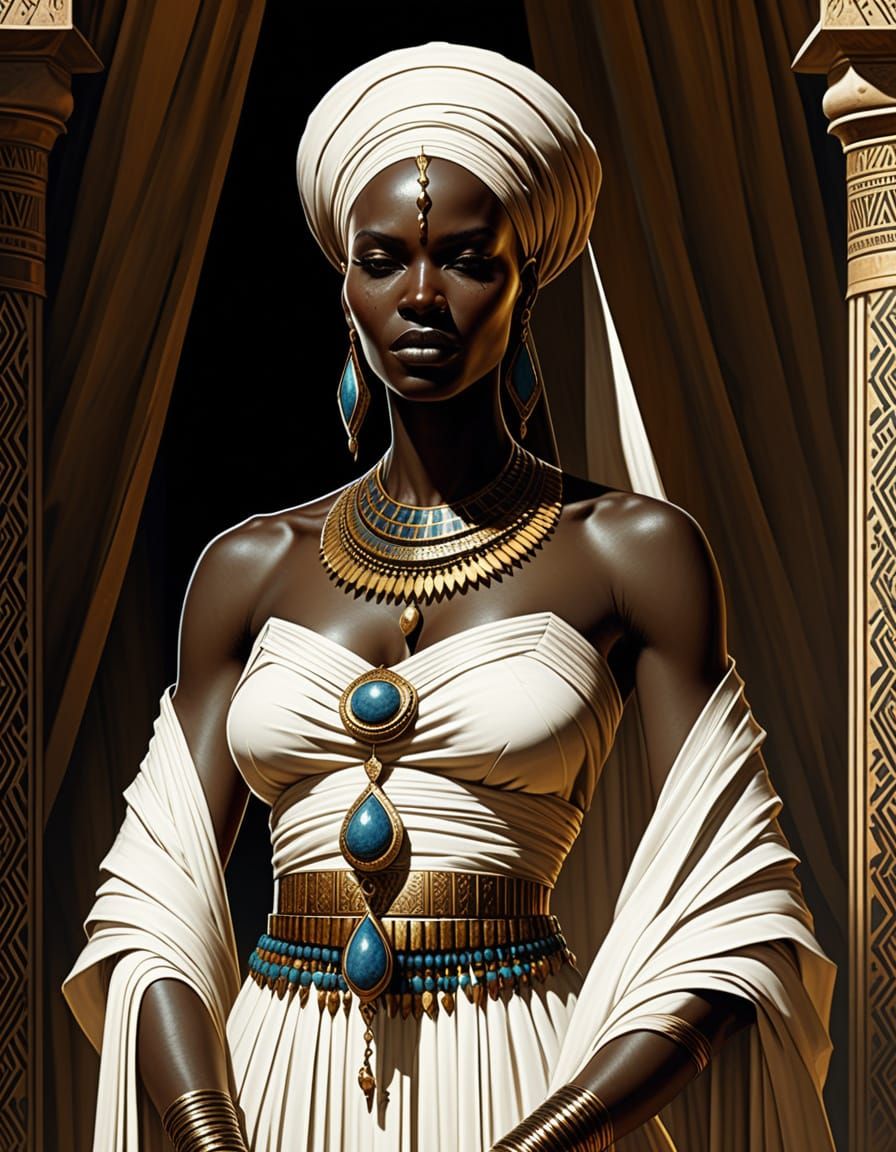 Regal Nubian Queen in Ancient Desert Palace