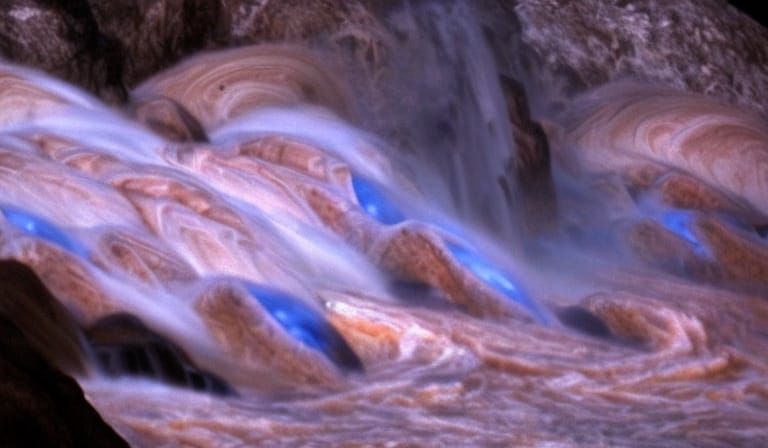 Surreal Waterfall on Jupiter with Alien Crocodiles