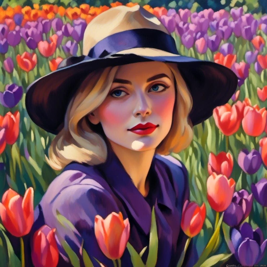 Woman in Garden, Monet Style Pastel Portrait