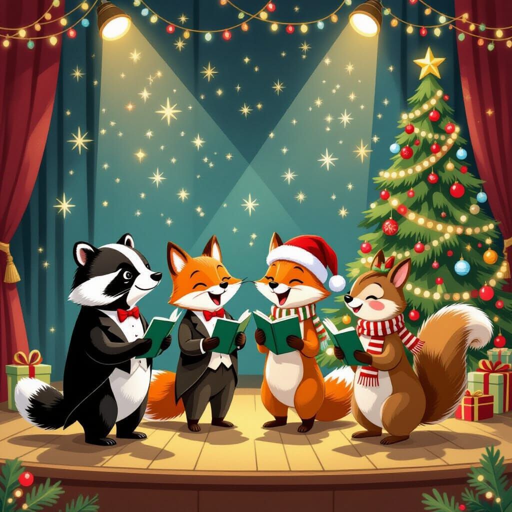 Whimsical Christmas Animal Choir Sings on Stage